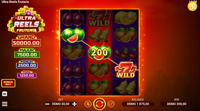 Ultra Reels Fruteria - voittolinja kultaisella seitsemällä